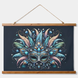 Boho Masquerade Feather Jewel Mask Wandteppich Mit Holzrahmen