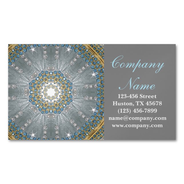 Boho Massage Therapeut Yoga silber blau mandala Magnetische Visitenkarte (Vorderseite)