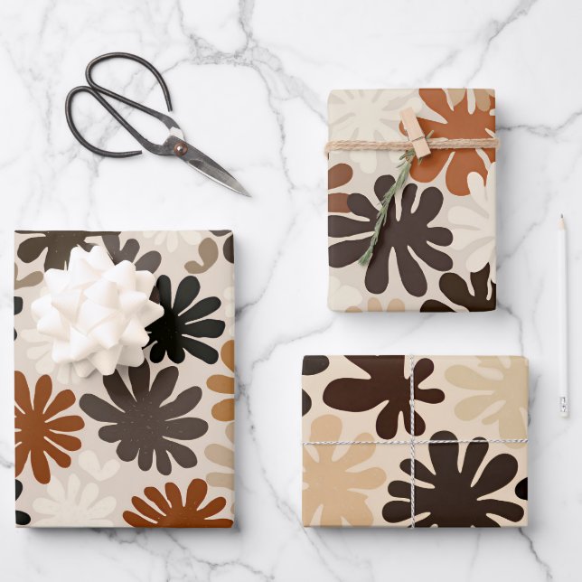 Boho Matisse Blumenmuster  Geschenkpapier Set (Vorderseite)