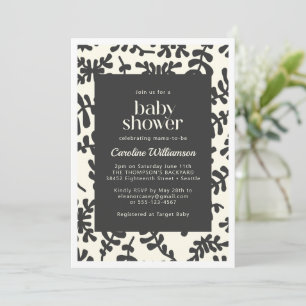 Boho Matisse Botanical Schwarz-weiß Baby Shower Einladung