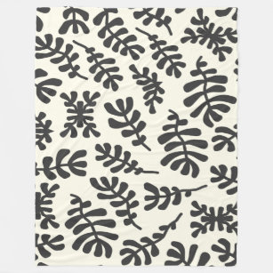 Boho Matisse Botanical Shapes Schwarz-weiß  Fleecedecke