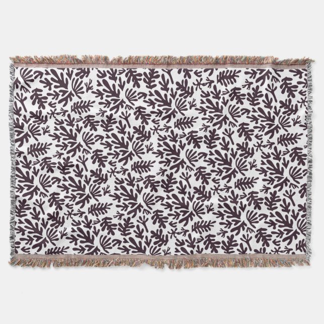 Boho Matisse botanische Formen Muster Schwarz Grau Decke (Vorderseite)