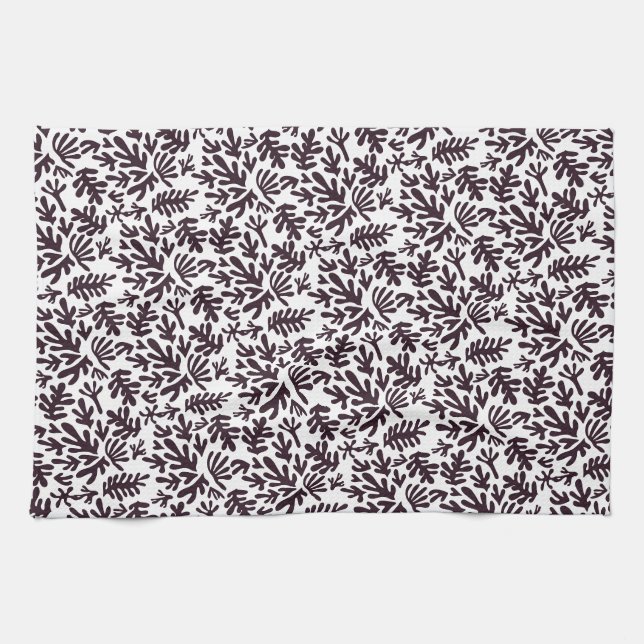 Boho Matisse botanische Formen Muster Schwarz Grau Geschirrtuch (Horizontal)
