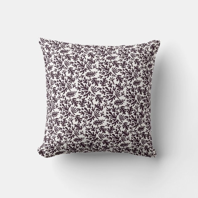 Boho Matisse botanische Formen Muster Schwarz Grau Kissen (Vorderseite)