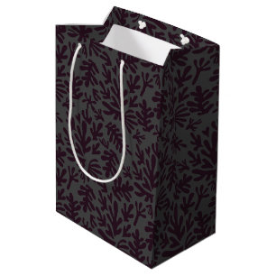 Boho Matisse botanische Formen Muster Schwarz Grau Mittlere Geschenktüte