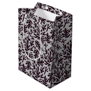Boho Matisse botanische Formen Muster Schwarz Grau Mittlere Geschenktüte