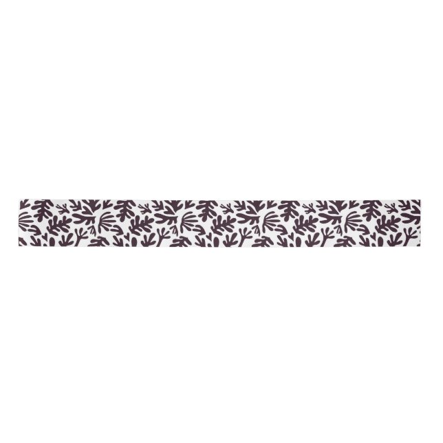 Boho Matisse botanische Formen Muster Schwarz Grau Satinband (Vorderseite)