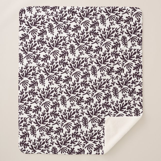 Boho Matisse botanische Formen Muster Schwarz Grau Sherpadecke (Vorderseite)