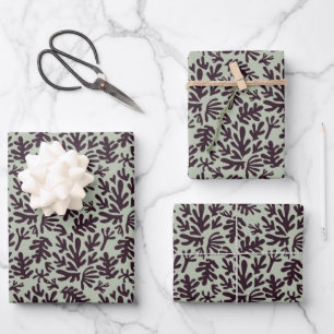 Boho Matisse Botanische Formen Muster Schwarz Grün Geschenkpapier Set