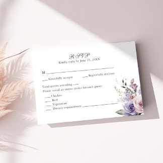 Boho Mauve and Lilac Flowers Wedding RSVP Card Karte