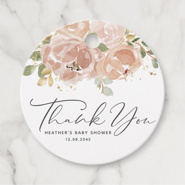 Boho Mauve Peach Blume Babydusche Vielen Dank Geschenkanhänger (Vorderseite)