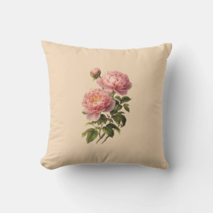 Boho-Mauve-Pink-Grün-Elfenbein-Pfingstrosen-Blumen Kissen