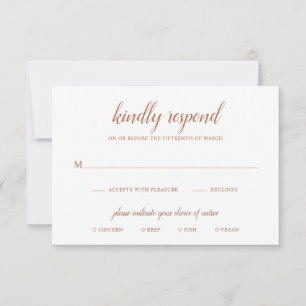 Boho Meal Burnt Orange Rust Terracotta Wedding RSVP Karte