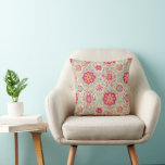 Boho Medallion Pattern Throw Pillow Kissen<br><div class="desc">A bold floral medallion repeat in deep pink, golden ochre, and pale blue on a soft neutral ground. Inspired by traditional Indian block prints, this design combines stylized petals, vine motifs, and symmetrical tile like structure for a modern boho look. Clean edges and high contrast give it clarity across the...</div>