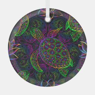 Boho-Meeres-Schildkröte: psychedelisches Mandala-M Ornament Aus Glas