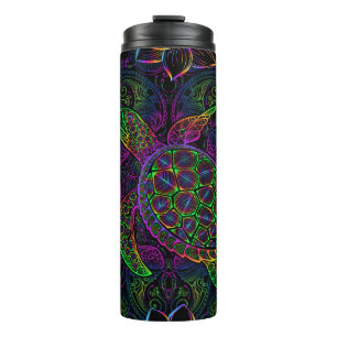 Boho-Meeres-Schildkröte: psychedelisches Mandala-M Thermosbecher