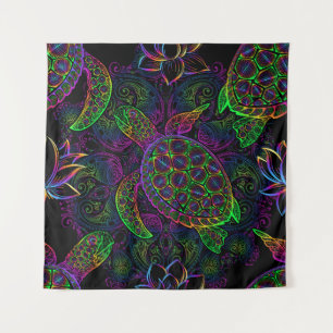 Boho-Meeres-Schildkröte: psychedelisches Mandala-M Wandteppich