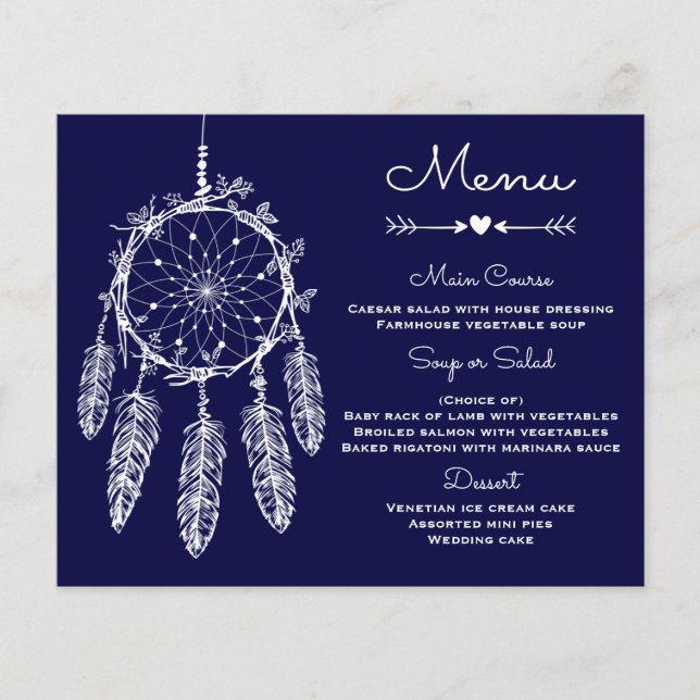 Boho Menu Mariage Marine Blue Dream Catcher (Devant)