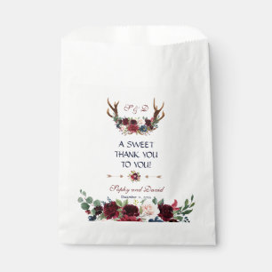 Boho Merlot Navy Blue Floral Antlers DANKE Geschenktütchen