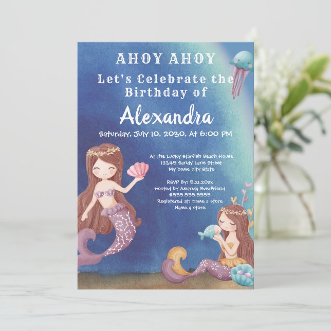 Boho Mermaid, Under Sea Boy Birthday Party Einladung (Stehend Vorderseite)