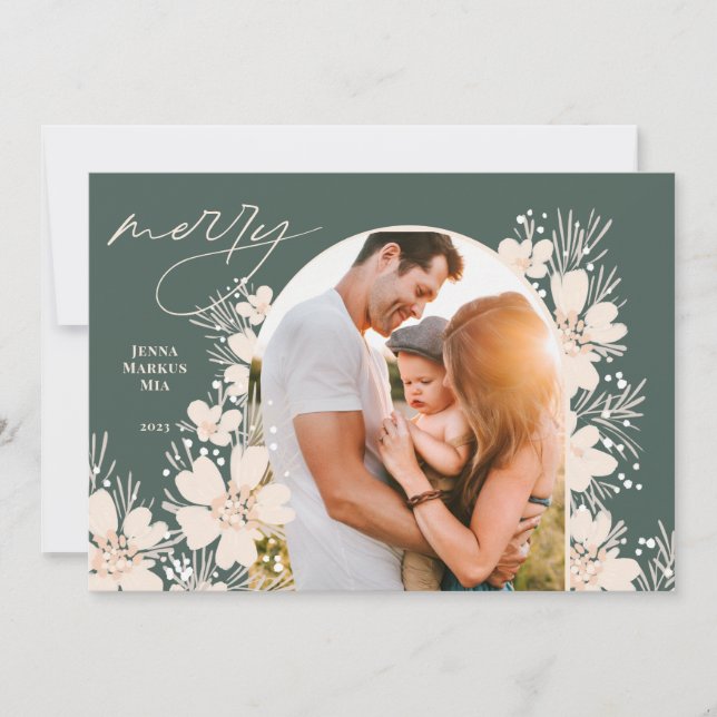 Boho Merry Christmas Green Feiertagskarte (Vorderseite)