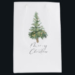 Boho Merry Christmas Watercolor Tree Mittlere Geschenktüte<br><div class="desc">Einfache und wunderschöne Weihnachtsgeschenktasche mit einem Aquarellweihbaum und frohen Weihnachten in einem eleganten Kalligraphie-Schriftart.</div>