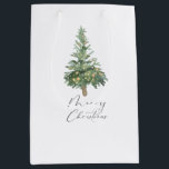 Boho Merry Christmas Watercolor Tree Mittlere Geschenktüte<br><div class="desc">Einfache und wunderschöne Weihnachtsgeschenktasche mit einem Aquarellweihbaum und frohen Weihnachten in einem eleganten Kalligraphie-Schriftart.</div>