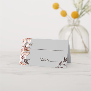 Boho Mid-Gray mit rosa Blume Platzkarte