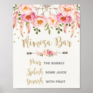 Boho Mimosa Bar Pink Gold Brautparty Poster