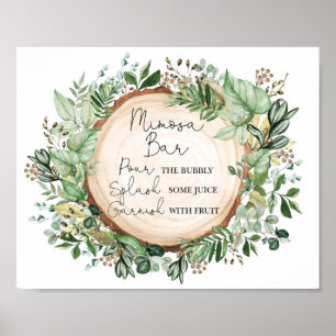 Boho Mimosa Bar Rustikale Grünpflanzen Brautparty Poster