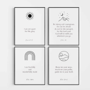 Boho minimal black kids bible verse Set 4 print