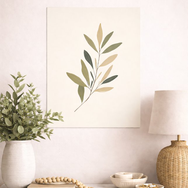 Boho Minimal Botanisches Blatt Neutral Grün Beige Poster (Von Creator hochgeladen)