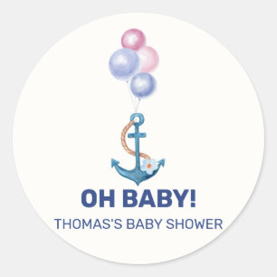 Boho Minimal Nautical Anchor Balloon Babydusche Runder Aufkleber