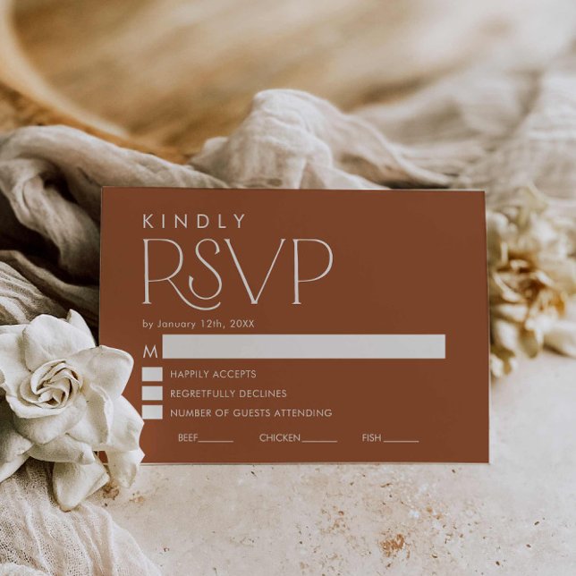 Boho Minimal Terracotta Wedding RSVP Card Karte (Terracotta Boho Wedding RSVP card)