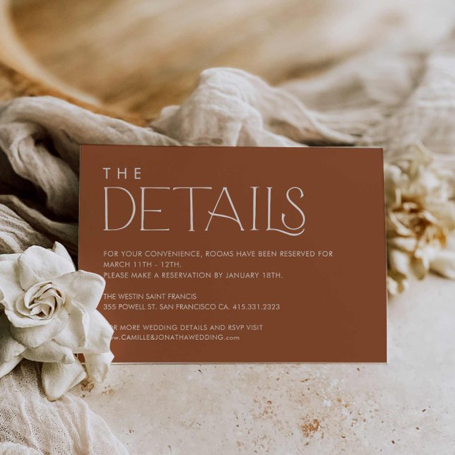 Boho Minimal Wedding Details - Abschlusskarte Begleitkarte (Terracotta Boho Wedding Details Card)