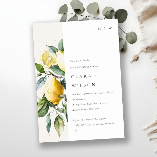 Boho Minimal Yellow Lemon Garden Couples Dusche Einladung (Von Creator hochgeladen)