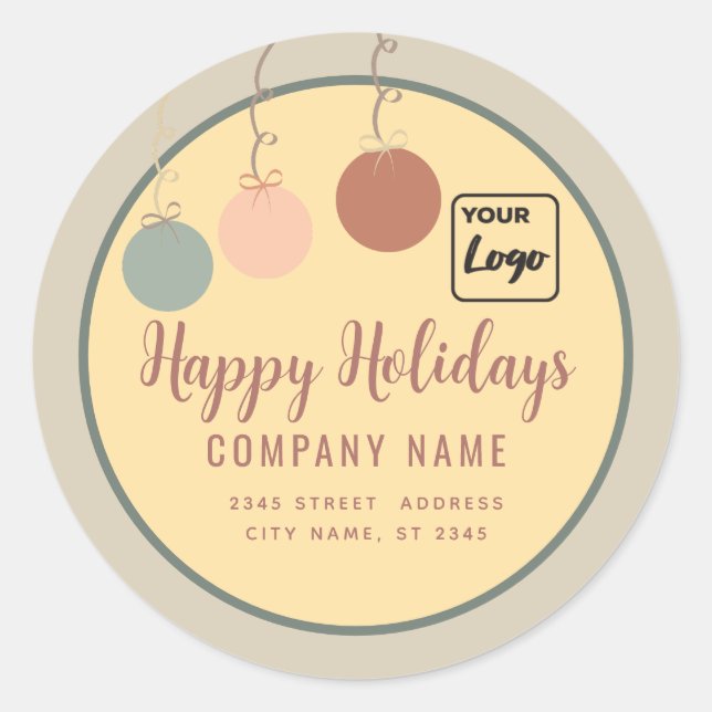 Boho minimale Ornamente Happy Holidays Logo Runder Aufkleber (Vorderseite)
