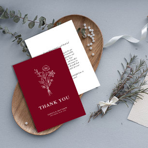 Boho-Minimalist Botanicals Burgunder Hochzeit Dankeskarte