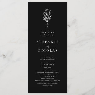Boho-Minimalist Botanicals Schwarze Hochzeit Programm