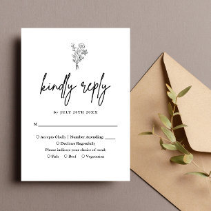 Boho-Minimalist Botanicals Schwarze Hochzeit RSVP Karte