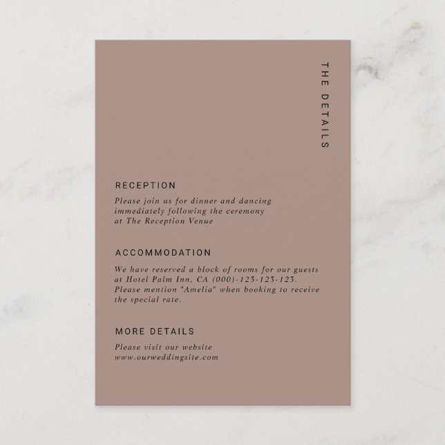 Boho Minimalist Brown Modern Wedding Details Begleitkarte (Vorderseite)