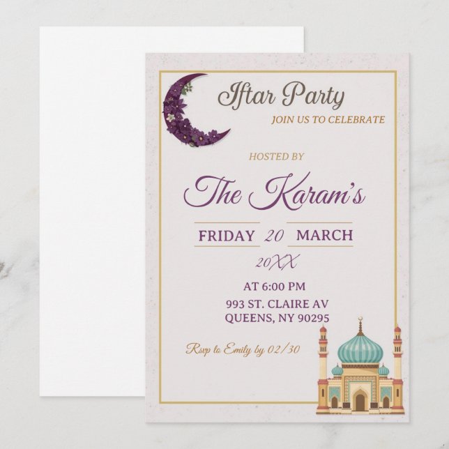 Boho-Minimalist-Moschee-Ramadan-Iftar-Party Einladung (Vorne/Hinten)