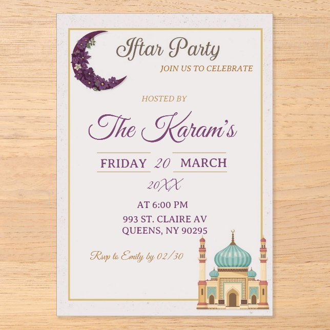 Boho  Minimalist Mosque Ramadan Iftar Party  Acryleinladungen (Vorderseite)
