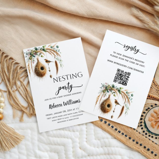 Boho Minimalist Nesting Party Bird Baby Shower Einladung (Von Creator hochgeladen)