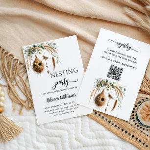 Boho-Minimalist-Nesting-Party-Vogel-Baby-Party Einladung