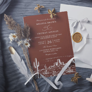 Boho Minimalist Terracotta Western QR Code Wedding Einladung