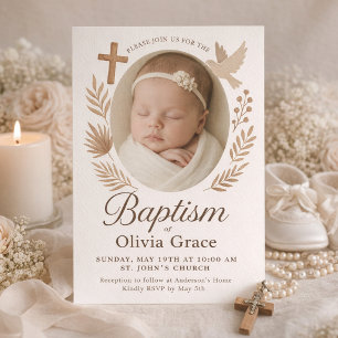 Boho minimaliste blanc Baptême Invitation