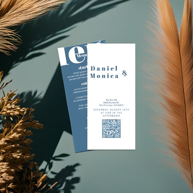 boho minimaliste Chic Pastel Blue Mariage Menu (Créateur téléchargé)