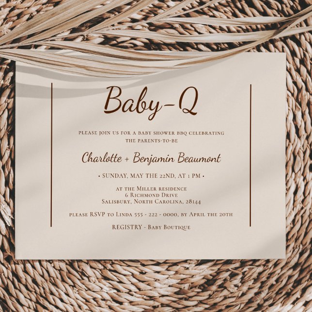 Boho Minimalistisch Beige Baby-Q GRILLEN Baby Show Einladung (Von Creator hochgeladen)