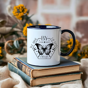 Boho Minimalistisch Black and White Butterfly ziti Tasse